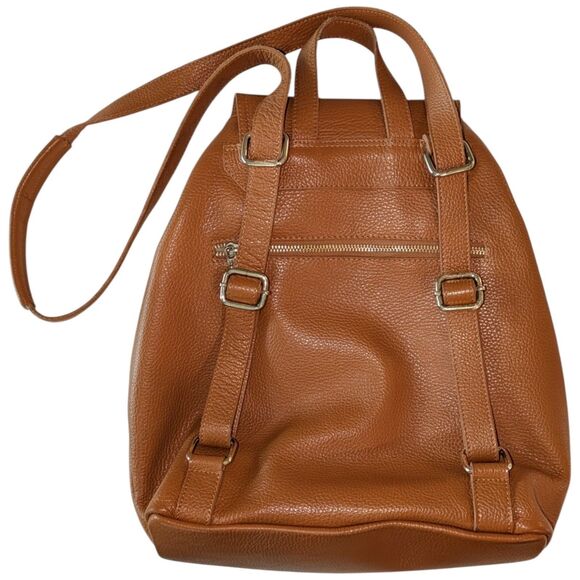 Vera Pelle Italian Leather Camel Convertible Backpack Shoulder Bag Pebbled main image 4